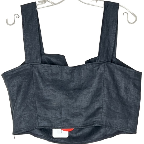 Anthropologie Eva Franco Black Linen Cropped Top & Shorts 2 Piece Set Size 12 - Picture 7 of 16